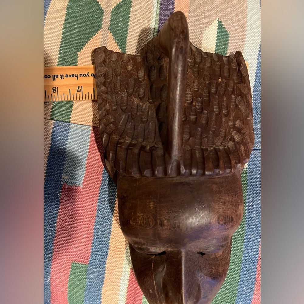 African Tribal Wood Mask Wall Hanging Hand Carved Plaque Folk Art 12.5x6.5” - Picture 5 of 7